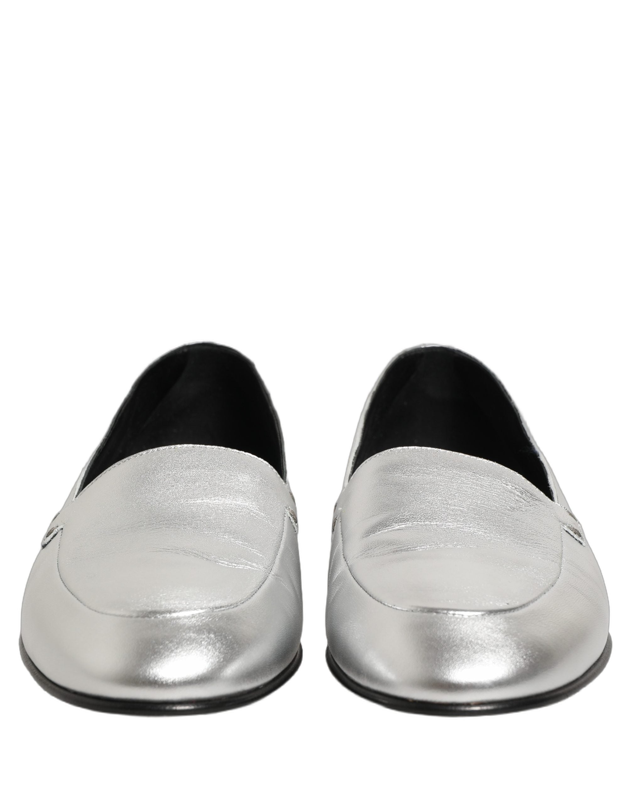 Dolce & Gabbana Silver Leather DG Logo Slip-On Loafers