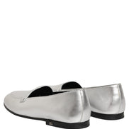 Dolce & Gabbana Silver Leather DG Logo Slip-On Loafers