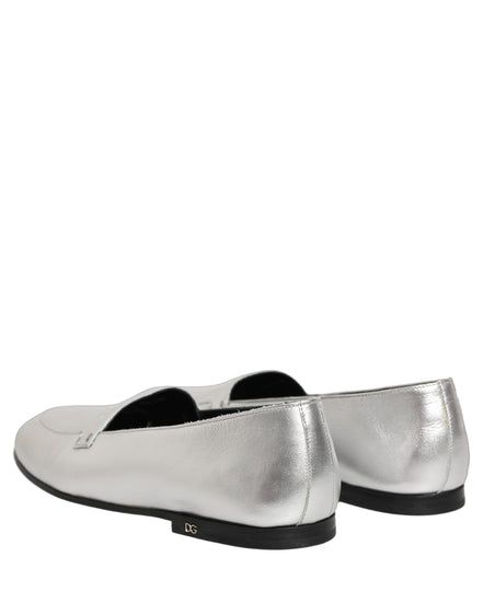Dolce & Gabbana Silver Leather DG Logo Slip-On Loafers