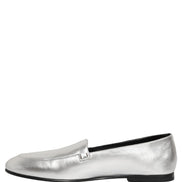 Dolce & Gabbana Silver Leather DG Logo Slip-On Loafers
