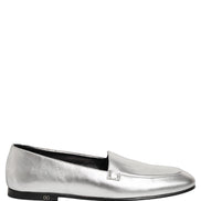 Dolce & Gabbana Silver Leather DG Logo Slip-On Loafers