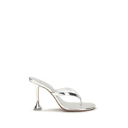 Amina Muaddi Silver Calf Leather Stiletto Heel Sandals