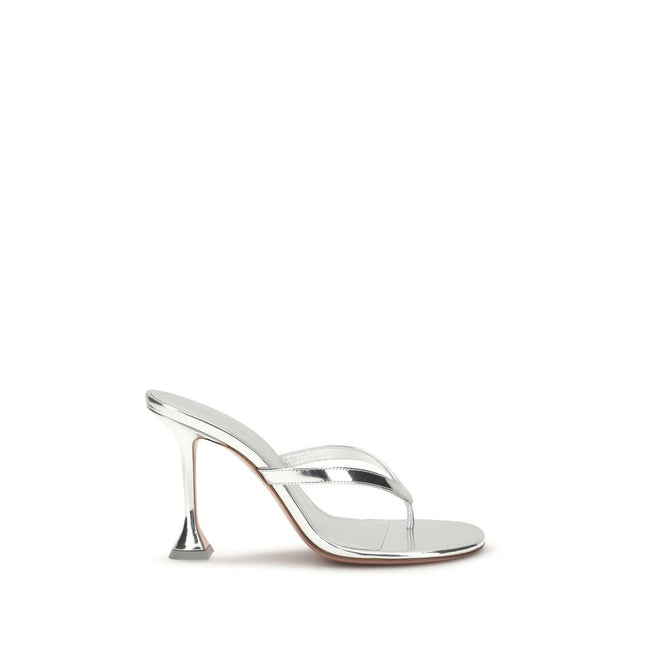 Amina Muaddi Silver Calf Leather Stiletto Heel Sandals