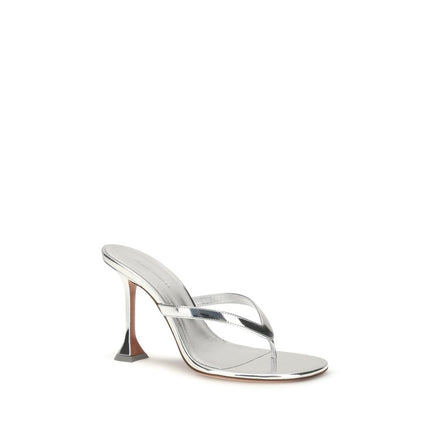 Amina Muaddi Silver Calf Leather Stiletto Heel Sandals