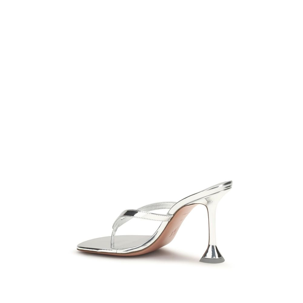Amina Muaddi Silver Calf Leather Stiletto Heel Sandals
