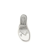 Amina Muaddi Silver Calf Leather Stiletto Heel Sandals