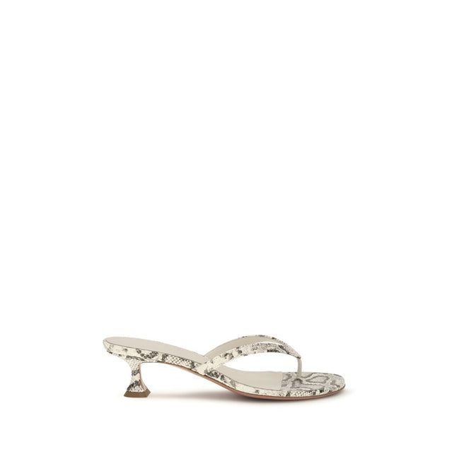 Amina Muaddi Gray Calf Leather Flat Sandals