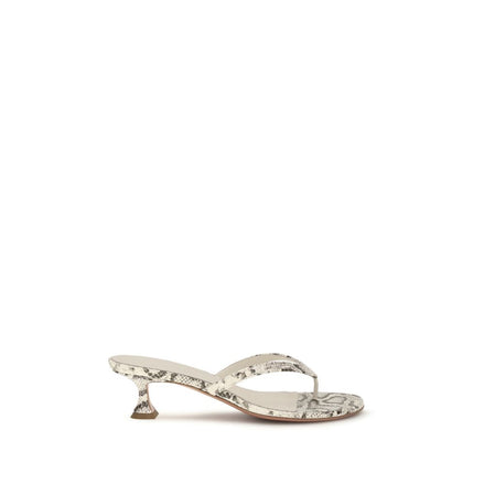 Amina Muaddi Gray Calf Leather Flat Sandals