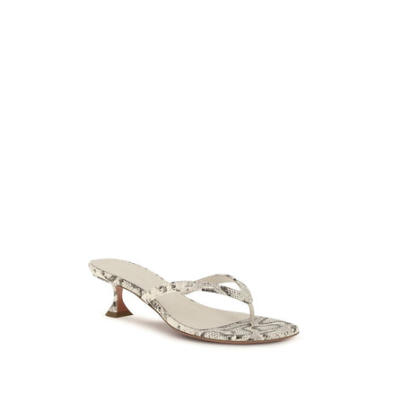 Amina Muaddi Gray Calf Leather Flat Sandals