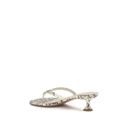 Amina Muaddi Gray Calf Leather Flat Sandals