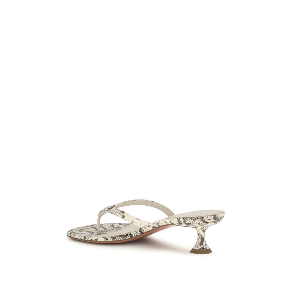 Amina Muaddi Gray Calf Leather Flat Sandals