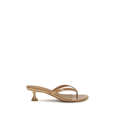 Amina Muaddi Beige Calf Leather Flat Sandals
