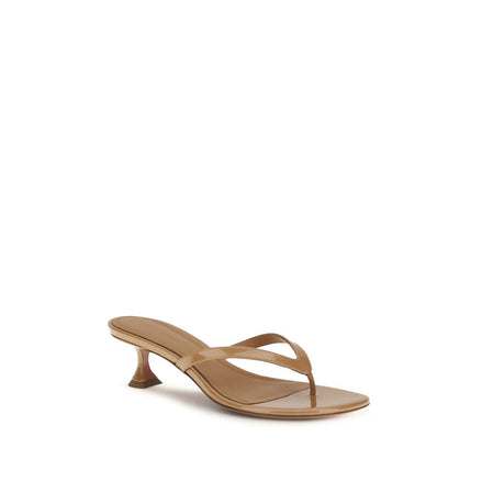 Amina Muaddi Beige Calf Leather Flat Sandals
