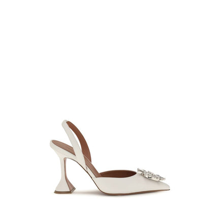 Amina Muaddi White Calf Leather High Heel Pumps