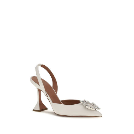 Amina Muaddi White Calf Leather High Heel Pumps