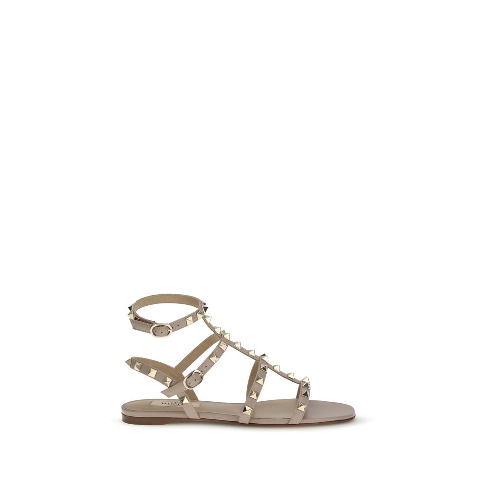 Valentino Garavani Beige Calf Leather Flat Sandals