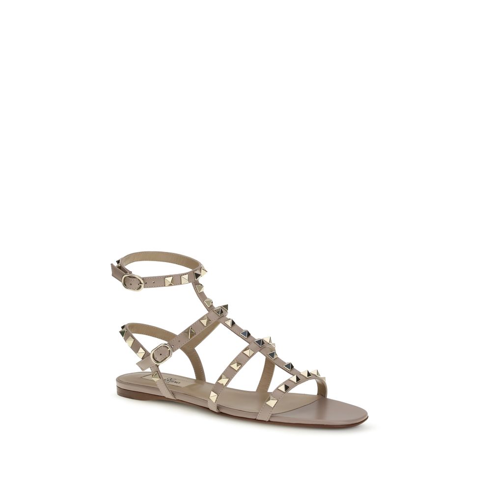 Valentino Garavani Beige Calf Leather Flat Sandals