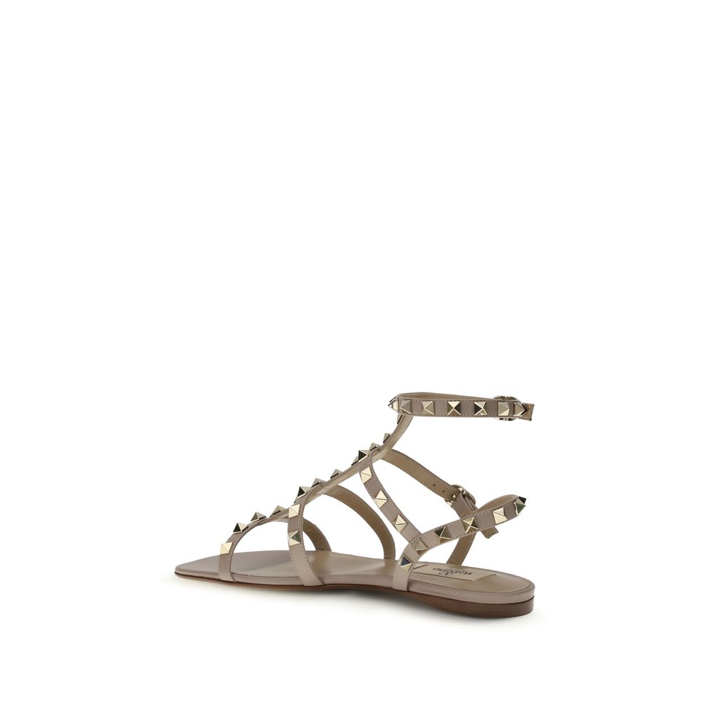 Valentino Garavani Beige Calf Leather Flat Sandals