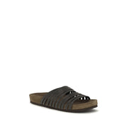 Brunello Cucinelli Black Calf Leather Flat Sandals