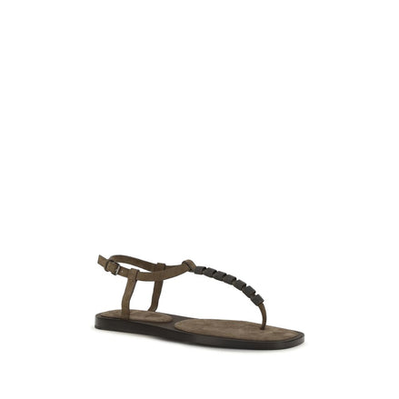 Brunello Cucinelli Brown Calf Leather Flat Sandals - Women
