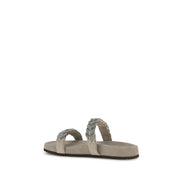 Brunello Cucinelli Gray Calf Leather Flat Sandals