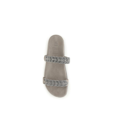 Brunello Cucinelli Gray Calf Leather Flat Sandals