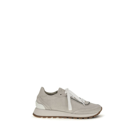 Brunello Cucinelli Gray Calf Leather Athletic Sneakers