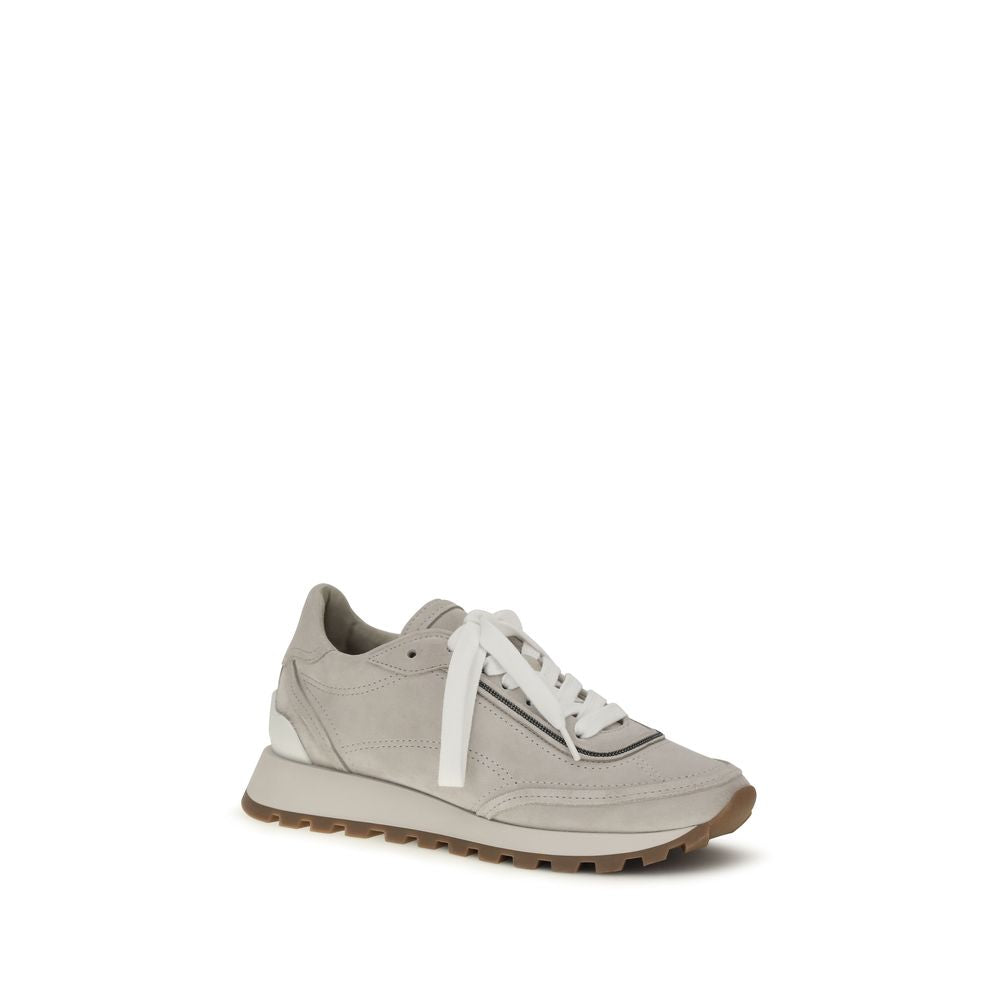 Brunello Cucinelli Gray Calf Leather Athletic Sneakers