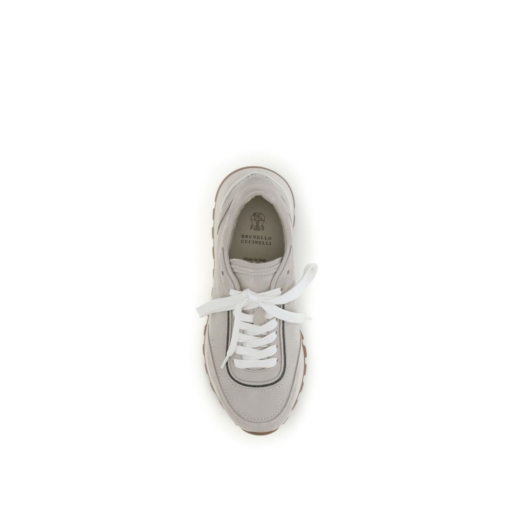 Brunello Cucinelli Gray Calf Leather Athletic Sneakers