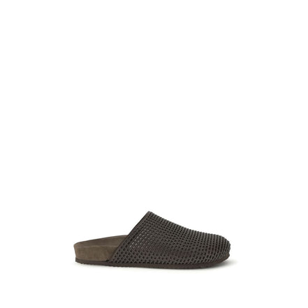 Brunello Cucinelli Brown Calf Leather Slides - Flats