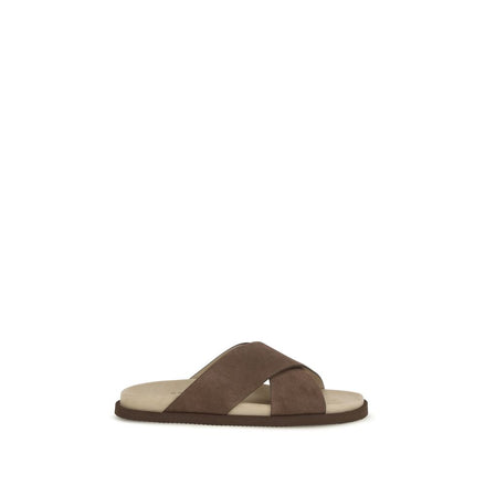 Brunello Cucinelli Brown Calf Leather Flat Sandals - Men