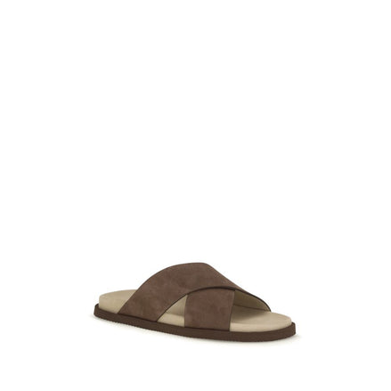 Brunello Cucinelli Brown Calf Leather Flat Sandals - Men