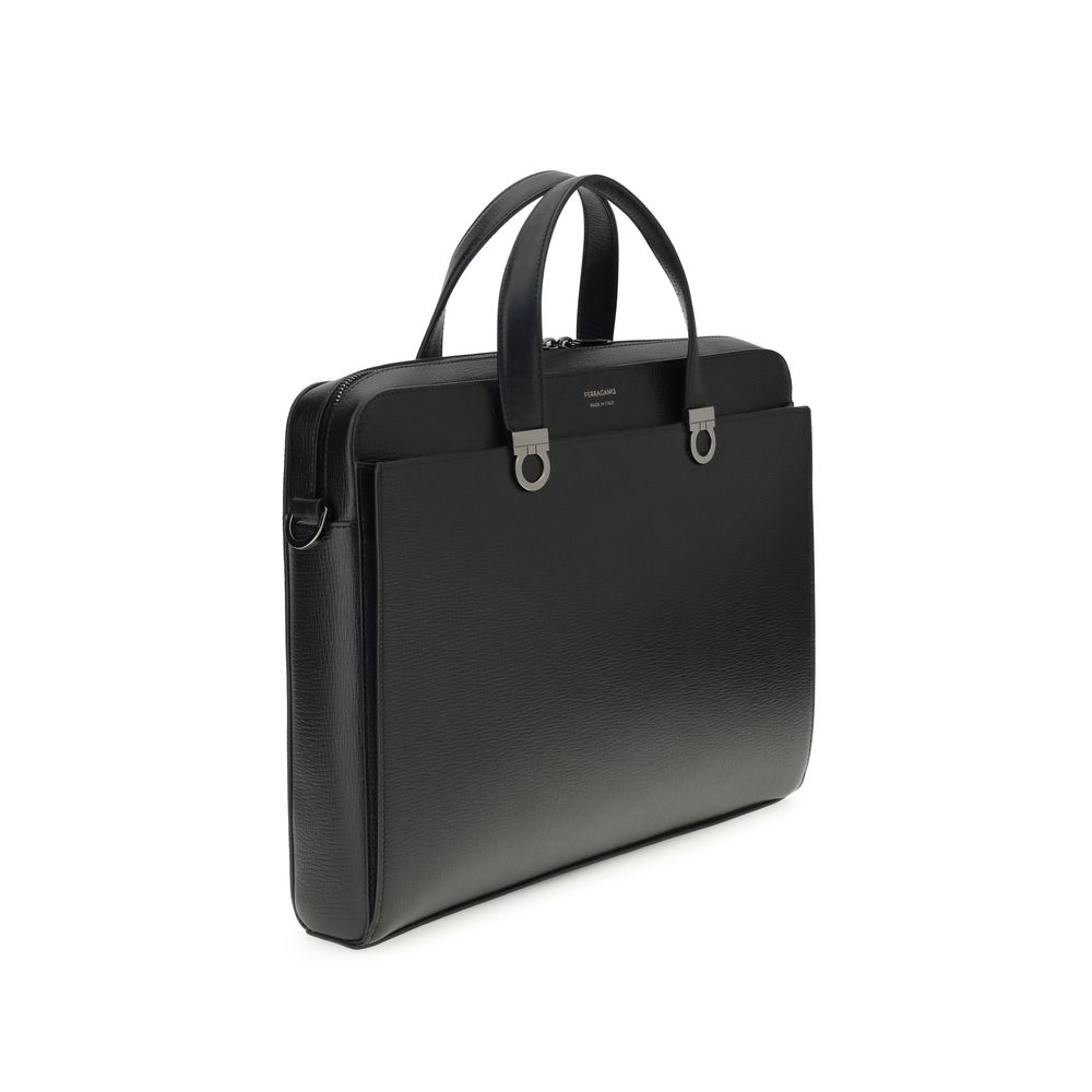 Ferragamo Black Calf Leather Briefcase