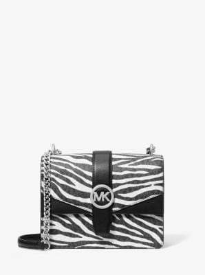 Michael Kors Greenwich Small Stampa Logo Borsa Tote a Tracolla con Catena Nero/Bianco $498
