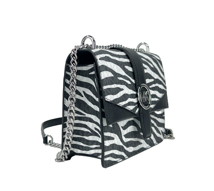 Michael Kors Greenwich Small Stampa Logo Borsa Tote a Tracolla con Catena Nero/Bianco $498