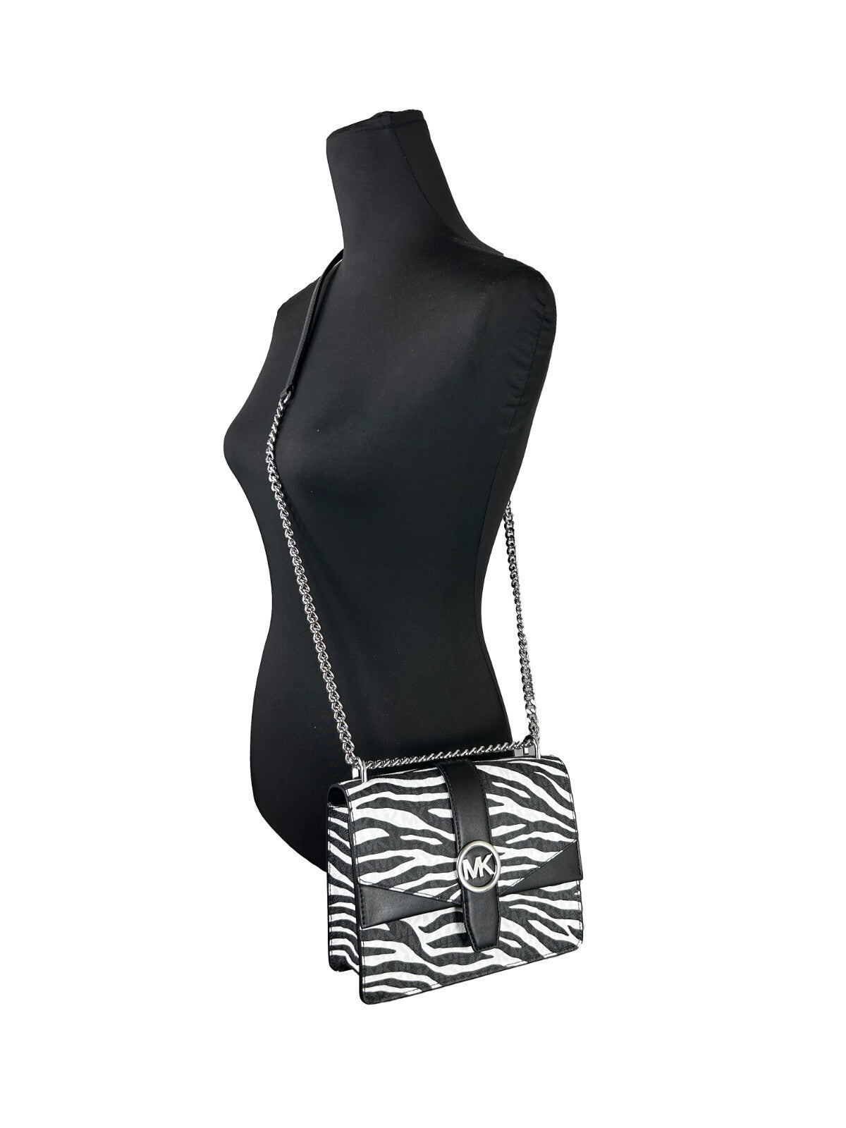 Michael Kors Greenwich Small Stampa Logo Borsa Tote a Tracolla con Catena Nero/Bianco $498