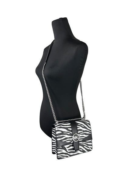 Michael Kors Greenwich Small Stampa Logo Borsa Tote a Tracolla con Catena Nero/Bianco $498