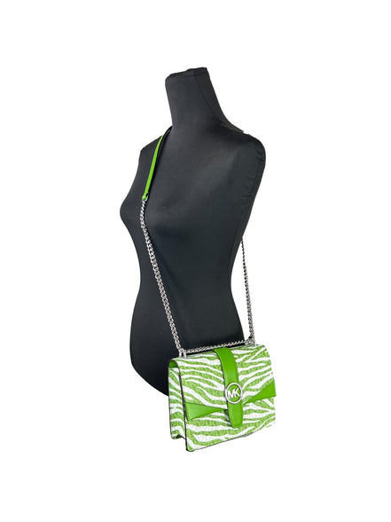 Borsa a tracolla con catena Michael Kors Greenwich piccola, con stampa logo, colore Jungle Green, €498