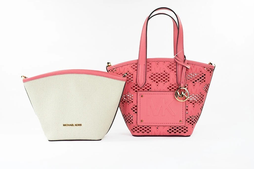 Borsa a tracolla Michael Kors Kimber piccola in pelle Tea Rose con cerniera 2 in 1