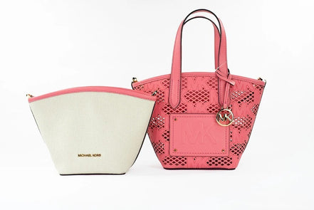 Borsa a tracolla Michael Kors Kimber piccola in pelle Tea Rose con cerniera 2 in 1