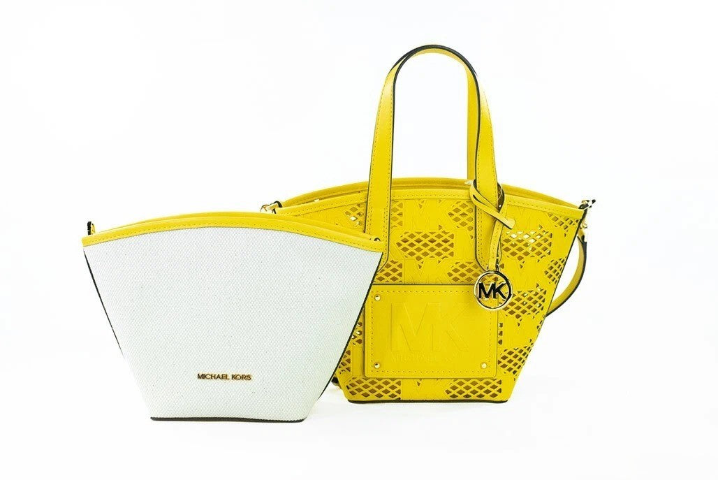 Borsa a tracolla tote Michael Kors Kimber Small 2-in-1 con cerniera, in pelle color narciso