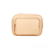 Sac bandoulière appareil photo Burberry en cuir grainé rose pêche, petit modèle, avec logo