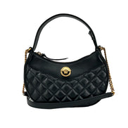 Sac bandoulière Versace en cuir matelassé noir avec chaîne, forme demi-lune