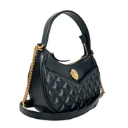 Sac bandoulière Versace en cuir matelassé noir avec chaîne, forme demi-lune