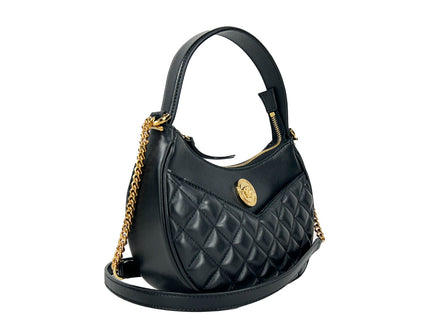 Sac bandoulière Versace en cuir matelassé noir avec chaîne, forme demi-lune