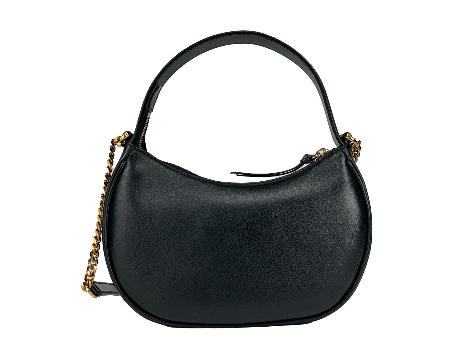 Sac bandoulière Versace en cuir matelassé noir avec chaîne, forme demi-lune