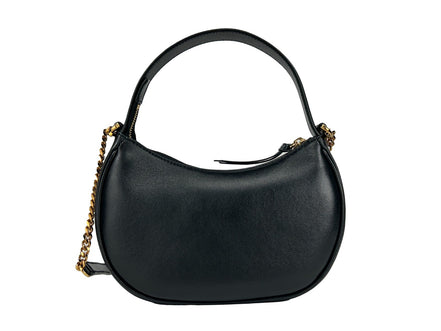Sac bandoulière Versace en cuir matelassé noir avec chaîne, forme demi-lune