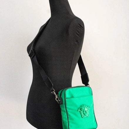 Versace Green Medusa Nylon Crossbody Bag
