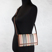 Borsa a tracolla Burberry Hannah Icon Stripe in pelle e-canvas Archive Tan