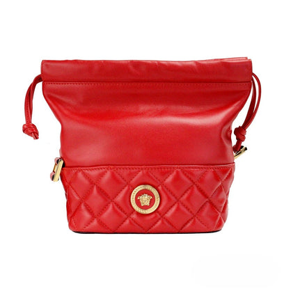 Borsa a secchiello a tracolla Versace in pelle trapuntata rossa con coulisse